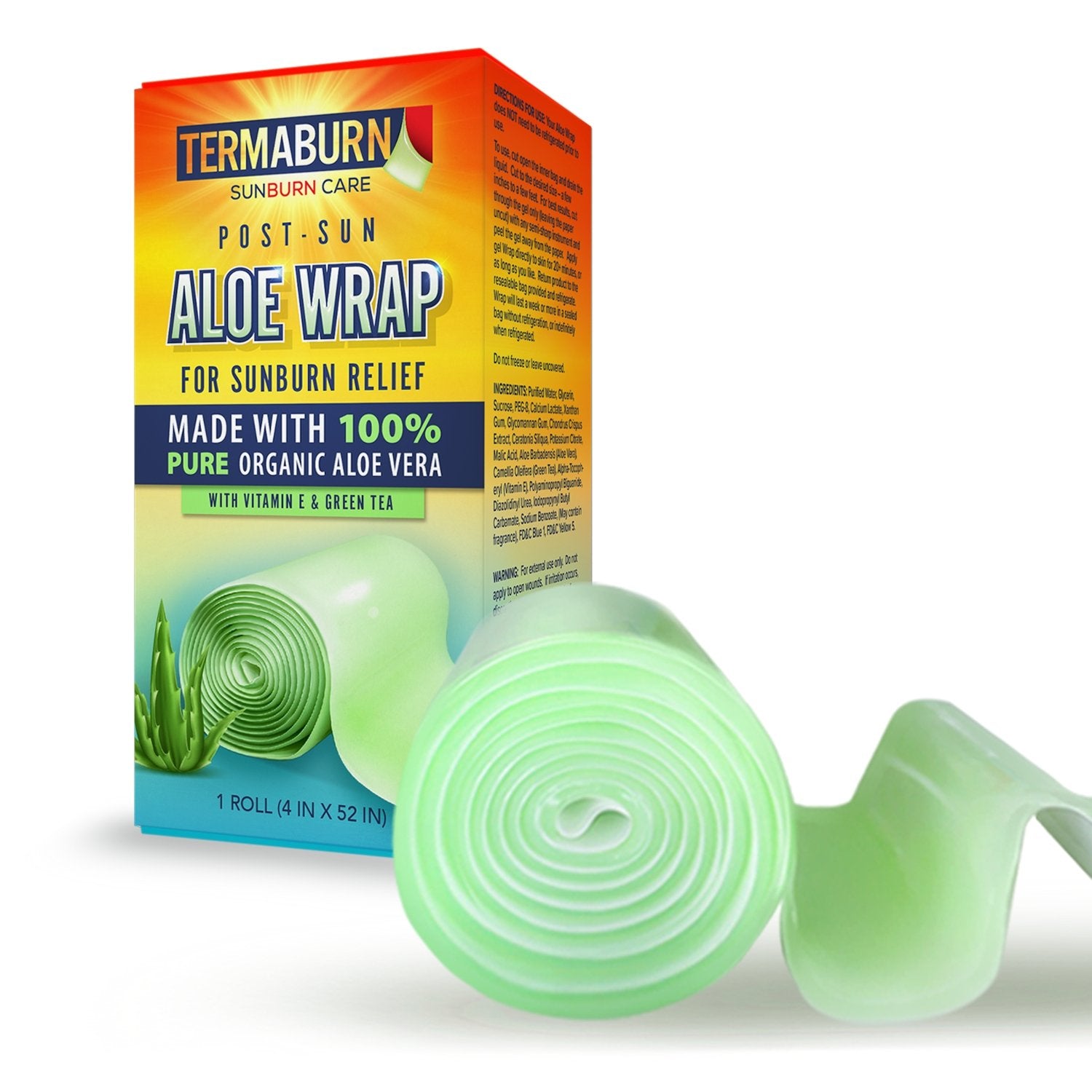 TermaBurn Aloe Wrap for Sunburn Relief - Pure Organic Aloe Pad